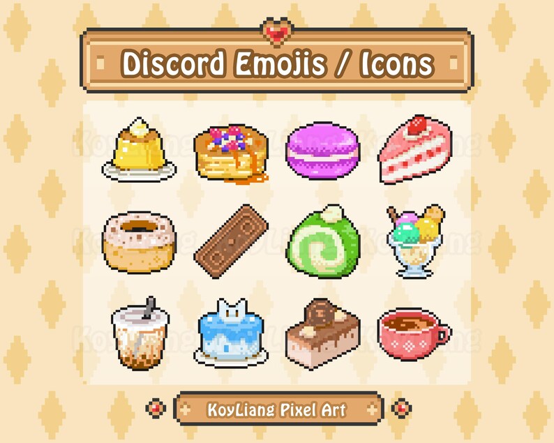 Food Emotes Pixel Style Discord Emotes - Sweet Foods Emojis Bundle, Dessert Cake ...