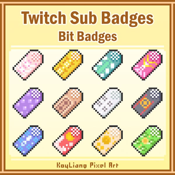 Pixel Sub Badges Pack Digital Download - Japanese Amulet, Cute Charm, Bit Badges