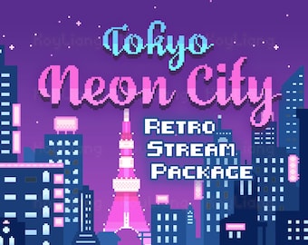 Retro Pixel Stream Paket: Tokyo Neon City, Night Town Stream-Assets