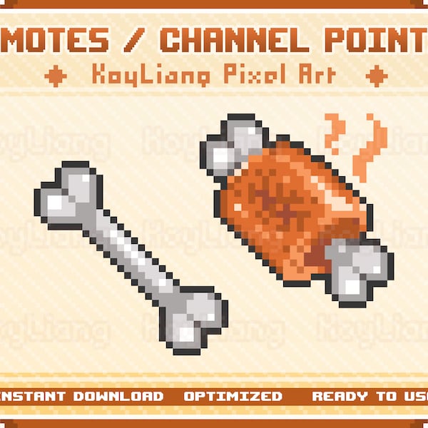 Pixel Emotes & Channel Points Icon - Meat on Bone, Cute Design