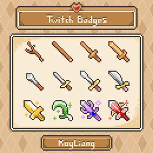 Pixel Sword Twitch Sub Badges: 8-Bit Retro Gaming Rewards