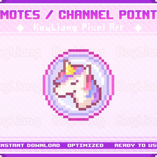 Twitch Unicorn Emote or Channel Points Icon, Dreamy Kawaii Pixel Art Download