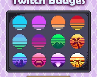 Twitch Sub Badges & Bit Badges - Pixel Retrowave, Synthwave, 8Bit Style
