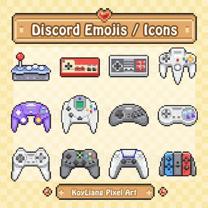 Role Icons or Emojis for Discord Server in Retro Pixel Art Style, Cute 8 Bit Console Emotes and Controller Stickers Pack