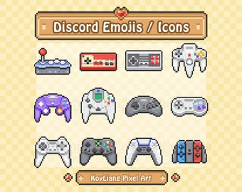 Role Icons or Emojis for Discord Server in Retro Pixel Art Style, Cute 8 Bit Console Emotes and Controller Stickers Pack