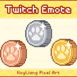 Twitch-emotes, schattige pootmunt, pixelbrons zilveren gouden munten, Cat Dog Channel Points-pictogram, geldbeloning voor gaming
