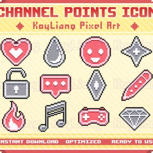 Pixel Channel Points Icon for Twitch Streamer, Stream Logo Pack in PNG Format, Cute Channel Points, Emotes Bundle