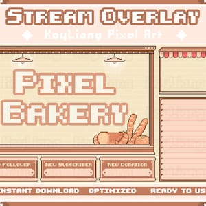 Twitch Overlay Package with Bakery Shop Theme - Cute Pixel Art, Stream Layout and Assets in Bundle