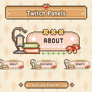 Twitch Cottagecore Panels Pack in Cute 8bit Pixel Art, Channel About Section in Cozy and Aesthetic Style