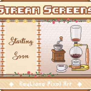Animated Stream Screens with Coffee and Cafe Theme, Starting Soon Scenes Package