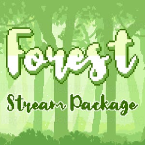 Green Forest Stream Package for Twitch | Cute Pixel Style Streaming Materials, Natural Plants and Flowers, Overlay, Panel, Screen