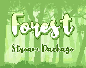Green Forest Stream Package for Twitch | Cute Pixel Style Streaming Materials, Natural Plants and Flowers, Overlay, Panel, Screen
