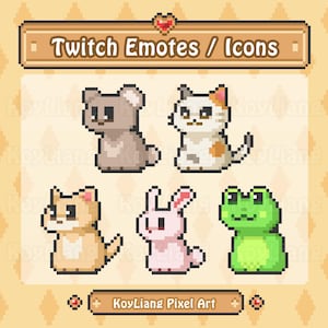 Cute Animal Emotes - Cat Dog Channel Point Icons, Twitch Streamer Assets, Kawaii Pixel Art