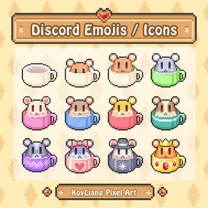 Discord Role Icons Bundle Download - Hamster in Cup, Cute Pixel Art, Discord Emoji & Sticker