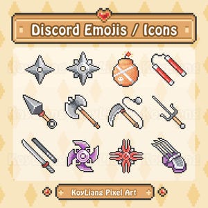 Discord Rolle Icons mit Ninja Waffen im Pixel Stil, Emojis und Stickers Bundle Download