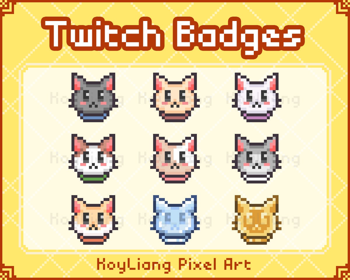 Twitch Sub Badges Cat Bit Badge for Streamer 8bit Cute Pixel Etsy