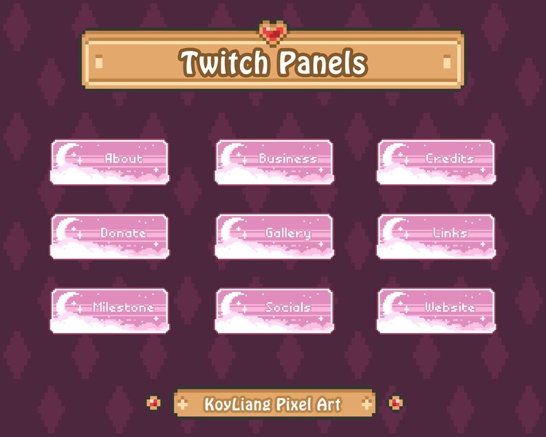 Dreamy Twitch Panels Pack for Streamer to Customize Streaming Channel