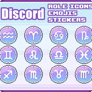 Discord Role Icons With Zodiac Sign in Pixel Art Style, Emoji and