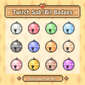 Twitch Sub Badges - Bell in Variety of Colors, Jingle Bell Bit Badges, Cute Pixel Style