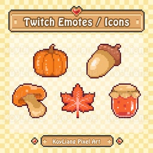 Twitch Icons für Herbst Saison, Herbst Thema Emotes Paket, Niedlicher Pixel Art Stil