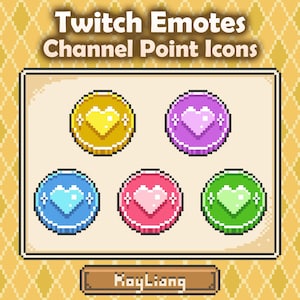 Emotes de Pixel Heart Coin: Iconos coloridos de puntos del canal de Twitch