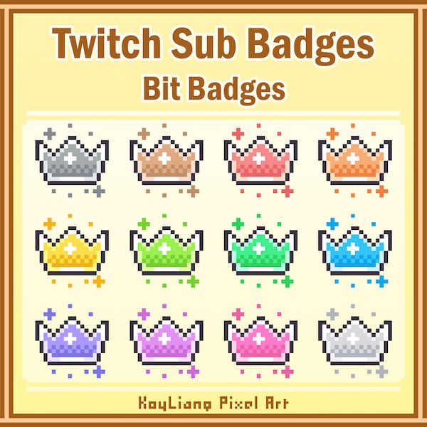 Crown Bit Badges Bundle Download, Cute Pixel Sub Badges Package, Streamer Assets in Pastel Color