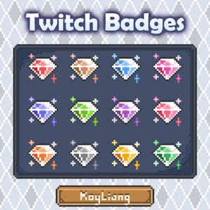Pixel Diamond Sub Badges: Twitch Badges Pack, Retro 8-Bit Crystals, Shining Colorful Gem