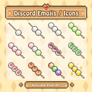 Discord Role Icons and Emojis in Cute 8Bit Pixel Style, Japanese Dango Stickers Pack, Downloadable Emotes