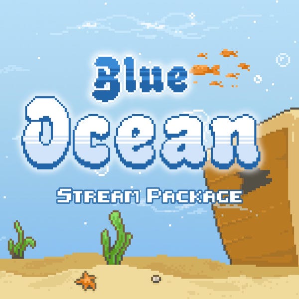 Stream Package for Twitch Channel - Aesthetic Ocean Theme, Pixel Streamer Assets, Overlays Bundle Download