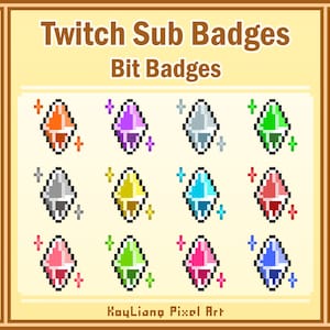 Shining Crystal Sub Badges for Twitch, Colorful Gem Stone Icons, Diamond Ores Bit Badges Pack