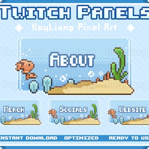 Twitch Panels Pack in Blue Ocean Theme - Stream Channel Customization, Cute Pixel Art, Fish in Water