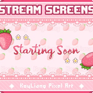 Animated Background for Twitch Streaming, vTuber Assets Package, Starting Soon Screen, Loading Scenes, Pixel Strawberry