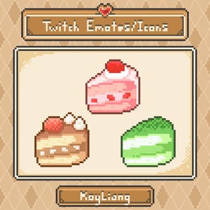 Cake Emotes Pack zur Belohnung von Abonnenten, Twitch Channel Points Icon, Pixel Dessert Emojis
