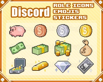 Discord Role Icons in Pixel Art Style, Cute Emoji Package, Money Icons Download