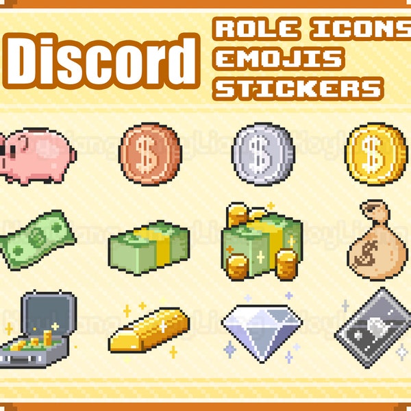 Discord Role Icons in Pixel Art Style, Cute Emoji Package, Money Icons Download