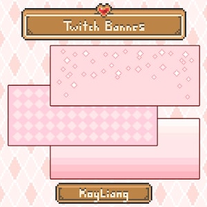 Pink Pixel Art Twitch Banner Pack (1200x480 PNG)