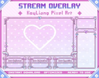 Superpositions Twitch dans un design mignon et rêveur, cadre de streaming coeur pastel