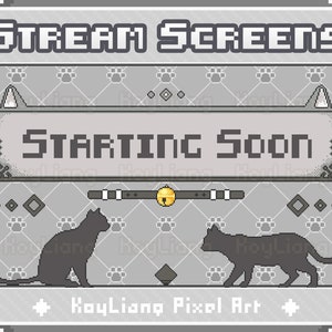 Animated Stream Screens with Pixel Black Cat - Starting Soon Scenes, Channel Loading Screen