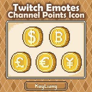Emotes de Dinheiro do Twitch - Moeda de Ouro Pixel, Recompensas de Doação em Bits, Ícone de Pontos do Canal