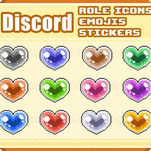 Discord Role Icons in 8-Bit Design, Cute Crystal Hearts Emoji