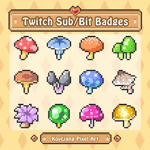 Cute Mushroom Sub Badges for Twitch, Colorful Mystical Plants Collection, Bits Donation Reward Icons