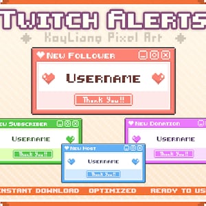 Twitch Alerts in Cute Pixel Style with Windows Popup Design - New Follower Alert, Sweet Pastel Color