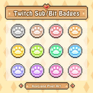 Pixel Paw Coins for Twitch Streamer in Variety of Colors - Cute Dog and Cat Footprints in 8Bit Style, Bit Badges Bundle Download