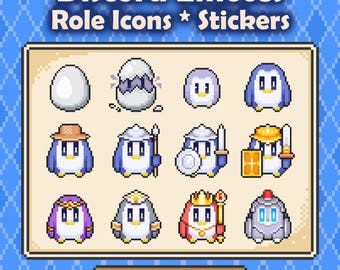 Discord Emotes: Pixel Art Penguin, 8 Bit Style Emojis, Server Role Icons