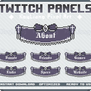 Kawaii Twitch Panels Package to Customize Streamer Channel - Gothic Lolita Style, Cute Pixel Art