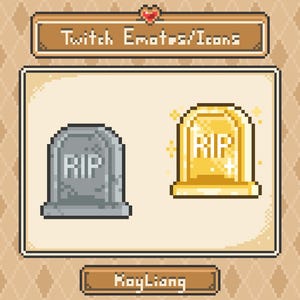 Emotes RIP, ícones de lápide, emojis engraçados de streamers, estilo pixelado 8-bit