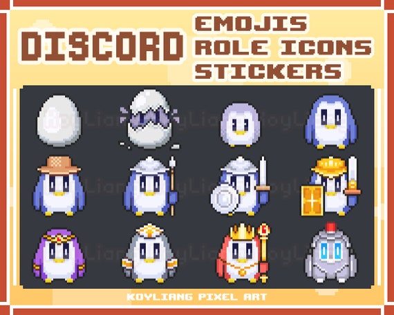 Kawaii Penguin Role Icons or Emotes in 8bit Pixel Style for 