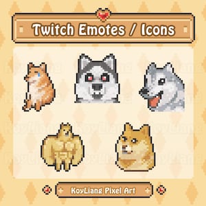 Paquete de memes divertidos de perros: emoticones de cachorros para Twitch, emojis estilo pixel, gráficos de 8Bits Gaming