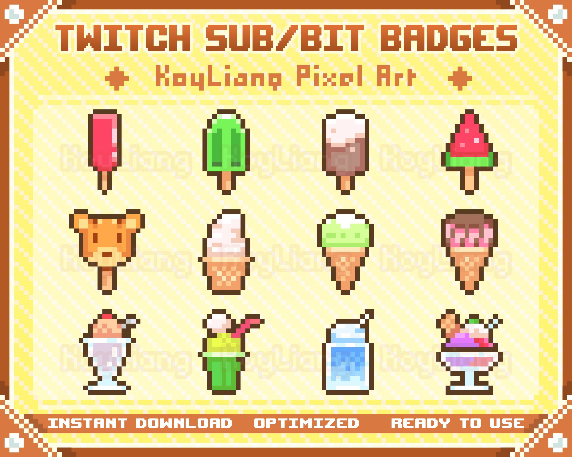 Twitch Sub Badges in Pixel Design Sweet Ice Cream Bit Tier Etsy