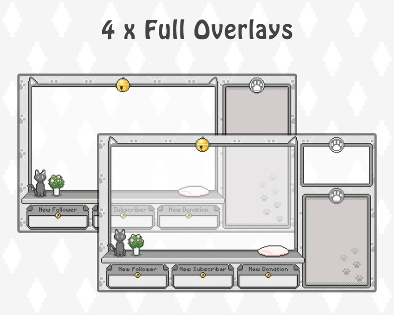 Pixel Cat Stream Overlays: Streaming Assets Bundle, Customizable Twitch ...